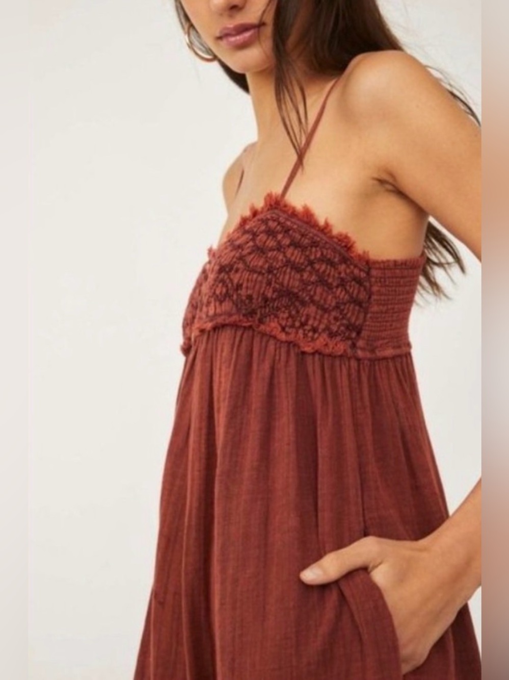 Free People Linda Jo Midi Dress Gauze Embroidered Button Front Rust L - Picture 4 of 15